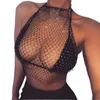 Damestanks y2k strand sexy crop top dames glanzende strass mesh fishnet zomervakantie backless holle hollow out rave feest clubkleding tanktops