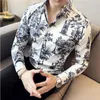 Men's Dress Shirts Summer Fashion 3D Ink Painting Printed Shirt Men's Long Sleeve Business Formal Baroque Style Social Party Clothing