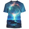 Męskie koszule T-drukowana koszula science fiction planet o szyku z krótkim rękawem Summer Casual Tops Tees 2023 Przybysze