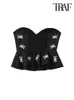 Femmes Tanks Camis TRAF Femmes Mode Floral Brodé Recadrée Popeline Bustier Tops Vintage Sans Bretelles Fermeture À Glissière Latérale Femme Mujer 230428