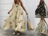 Casual Dresses Summer Fashion Printing Kvinnlig ärmlös klänning Långt löst kvinnors remmen Damer 'Holiday kläder med justerbar