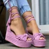 Frauens Sandalen Keile Plattform Schnalle Gurt Schuhe Sommer Ladies Sexy Bow High Heels Kleid Party Schuhe Fashion Schuh Keil Ladie Heel Dre Fahion