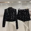 Women's Tracksuits Spring 2023 Long Sleeve Pin Chain Slim Velvet Blazer Casual Shorts Two Piece Set Women Outfits GD841Women's