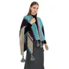 스카프 2023 겨울 니트 여성 따뜻한 케이프 고급스러운 숙녀 판초 및 패션 프린지 숄 느슨한 줄무늬 망토