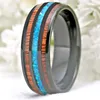 Wedding Rings Handmade Black Tungsten Ring With Hawaii Koa Wood And Opal Stone Domed For Men Women Anniversary