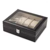 Cajas de reloj 2/3/6/10/12/20 ranuras caja de almacenamiento de exhibición de cuero soporte organizador joyería negra