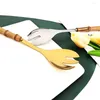 Dijksets Salad vork vork anti-Scald Natural Bamboo Handhend roestvrijstalen servicesoep lepels praktische keukenaccessoires