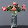 Fleurs décoratives Simulation Pivoine Non-Fading Réaliste Pétales Épais Multi-couches Fête De Mariage Bouquet De Fleurs Artificielles Avec Vert