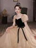 Party Dresses Sexy Square Collar Puff Sleeve Bow Belt Back Bandage A-Line Evening Dress Bride Bridesmaid Wedding Tulle Prom Gowns Vestidos