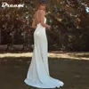 Party Dresses Dream Crepe Elegant grimma ärmlös mantel bröllopsklänning för kvinnor enkelt enkelt rygglöst sveptåg brudklänning T230502