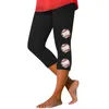 Женские леггинсы летние укороченные брюки спортивные штаны уличная одежда Y2K Baseball Print Высокая талия фитнес -штаны Случайный спортзал велосипед