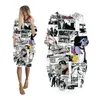 Lässige Kleider Midi für Frauen 2023 Print Sppaper Streetwear Fashion Langarm Frau Kleidung Plus Size Kleidung Vintage Female Dress