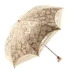 Umbrellas Portable Two-folding Umbrella Black Glue UV Floral Cover Outdoor Protection Rainproof Lace