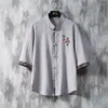 Ethnische Kleidung Leinenhemd Herren Halbarm Kimono Tops Chinesischer Stil Stickerei Retro Herren Kurzarm Dünn Große Größe Lose