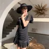 Kadın Mayo Bir Parçalı Mayo Kadınlar için 2023 Yaz Siyah Belly Etek Kısa kollu seksi bahar tatil plaj kıyafetleri