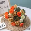 Couronnes De Fleurs Décoratives 21 Têtes 1 Bouquet Artificielle Rose Pivoine Thé Automne Soie Faux Pour DIY Vivid Salon Maison Fête De Mariage Déco
