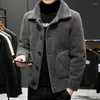 Men's Wool Autumn Winter Double-sided Wear Plush Jacket Mens Fashion Casual Pure Color Granular Velvet Short Lapel Woolen Trench