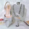 Elbise ayakkabıları qsgfc gümüş renk kristal dekorasyon tarzı şarap cam topuk arkadaşlar parti ayakkabıları nijeryalı moda bayanlar ayakkabı ve çanta parti