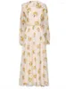 Casual Dresses Elegant Formal Dress Ruffle Yellow Print Lantern Sleeve A-Line Long Autumn/Winter 2023 Slim BodyCon Party Club