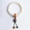 Strand White Jade Bodhi Root Wtedażne odcień skóra zielona beak z lufy pojedyncze cyrkle dłoni sznurek Vintage Buddha Bransoletka