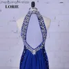 Party Dresses Luxury Evening Gowns Mermaid 2020 High Neck Pärled Velvet Crystals Royal Blue Prom Dress Elegant Women Party Gowns T230502