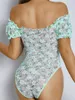 Kvinnors T -skjortor Fashion Womens Off Shoulder Lace Bodysuit Kort ärm Tie Knut Front Floral Print Slim Fit Leotard Topps Club Street Style Style