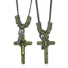 Pendanthalsband Mens Christian Jesus Kristus Katolska Crucifix Cross Halsband Justerbart läderrep Chain Jewelry Bronze Color Gifts