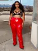 bottoms Plus Size High Waist Trousers Women Faux Latex Pencil Pants Hem Split Ladies Shiny PVC Leather Leggings Stretchy 6XL 7XL Custom