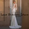 Party Dresses Modern Pure White Mermaid Wedding Dress Ladies Chic V-Neck with Crystal Long Puff Sleeve Sexy Backless Bridal Gown Court Train T230502