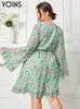 Dresses YOINS 2022 Women Dress Plus Size Bohemian Party Long Sleeve Ruffle Floral Print Vneck Elegant Fashion Knee Length Vestidos