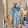Women's Sleepwear Autumn Winter Cartoon One-piece Flannel Conjoined Pajamas Coral Velvet Thick Home Clothes Hooded Long Sleeve Lounge