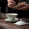 Teegeschirr japanischen Stil Ru Porzellan Gracked Glasur Gaiwan einzelne Tasse handgemachte Terrine machen Kung Fu Teegeschirr Zubehör individuelle Geschenke