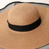 ワイドブリム帽子15cmレースストローハットサマービーチシーサイド日焼け止めフロッピーサンハットレディUV保護キャップ