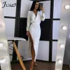 Klänningar jusahy elegant solid maxi klänning för kvinnor mode långa ärmar vneck hög sida slits smal klänning avslappnad streetwear mujer vestidos