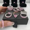 Designer Pink Gem Diamond Ring Plain Circle Jewelry bleknar inte ringkombination Sweet Valentine's Day Gift