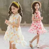 Kız Elbiseler Kız Bebek Bohem Elbise 2023 Yaz Gençler Prenses Örgü Kolsuz Plaj Pembe ve Sarı 5 6 8 12 9 10 11 Yıl