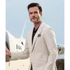 Мужские костюмы 2023 Summer Beach Linen Men Suit Jupt Custom High Caffic Business Blazer Формальный мяч