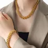 Necklace Earrings Set Exaggerated Ring Clasp Design Chunky Chain Versatile Women's Gold-Plated Bracelet Jewelry