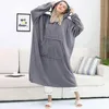 Ropa de dormir para mujer, camisones de invierno de Color sólido para mujer, pijamas de franela de manga larga, camisón informal holgado con capucha, camisón térmico grueso para el hogar