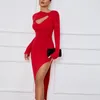 Casual Dresses Women's Club Party Sexig Hollow Out High Split Maxi Dress for Women Robe 2023 Full Sleeve Slim Fit Hip Long Vestido