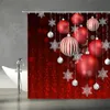 Занавески для рождественской занавески для душа, традиционная тема праздника, сосновые листья, шар, подвеска, звезды, классический дизайн, тканевая занавеска для душа