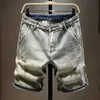 Męskie szorty Summer Men Rised Hole Denim Shorts swobodny prosty moda vintage Bleach Street Motorcycle krótkie dżinsy męskie Bermudy T230502