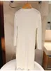 Casual Dresses French Gentle Elegant Ladies Rhinestone Petal Buckle Sticked Cardigan Long Women Slim Bodycon Pencil White Sweater Dress