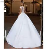 Vestidos de fiesta vestidos de novia blanco sin sujetador profundo v cuello a línea corta sleev elgant satin bride vestido apliques puro amor de amor de marie t230502