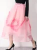 ドレスTwotwinstyle Ruffle Trim Sweet Pink Skirt for Women High Waist Soldi Midi Midi Skirts女性ファッション衣料スタイル新しい2022