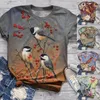 Women's Blouses & Shirts Women Bird Print Graphic Shirt Cute Tops Female Streetwear Kawaii Clothes Short Sleeve Girl Harajuku Shirs Plus Siz