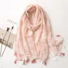 Schals Frühling Herbst Schal Frauen Luxus Bandana Rosa Tücher Wraps Rechteck Stola Weibliche Hijab Quaste Foulard Femme Bufandas