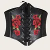 Outros acessórios de moda rosa Bordado de couro PU Black Stretch Women Women Design de luxo Moda Casual Dress Lace Up Corset Gothic Bohemian Belt J230502