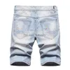 Męskie szorty mężczyźni dziury dżinsowe szorty jasnoniebieskie szorty dżinsy dobrej jakości męskiej staight dżinsy pomalowane uliczne noszenie dżinsowe szorty 42 T230502