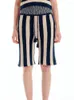 Women's Shorts Retro Striped Knitted Ladies Casual Straight Elastic Waist Drawstring Knee-Length Pant All-Match 2023 Summer